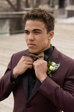 Load image into Gallery viewer, Custom Tailored Burgundy Tuxedo with Black Satin Lapel
