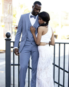 Custom Tailored Dusty Blue Summer Suit with Notch Lapel