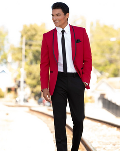 Custom Tailored Royal Red One Button Shawl Lapel Tuxedo
