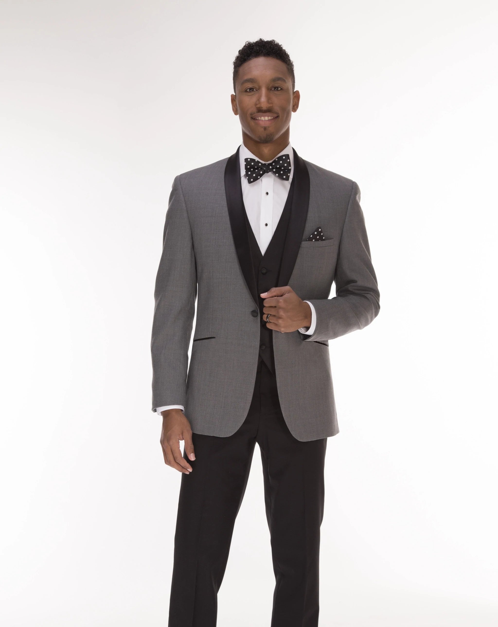 Custom Tailored Gray Black Tuxedo with Shawl Lapel