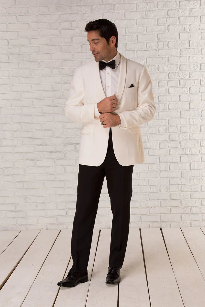 Custom Tailored Ivory & Black Tuxedo with Shawl Lapel