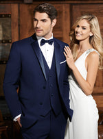 Load image into Gallery viewer, Custom Tailored Midnight Blue Tuxedo with Satin Lapel
